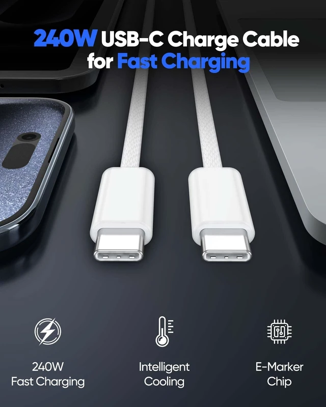 Alt view image 2 of 7 - USB C Cable 3.3FT 5-Pack,240W Fast Charging Multipack | Soft & Braided for iP 17 Pro Max,iP 16 Pro Max,iP15 Pro Max,iPad Pro/9/10th, MacBook Pro/Air,iP-hone Charger Cord
