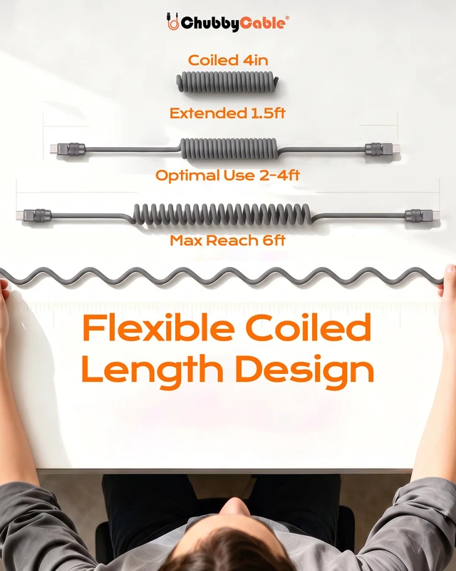 Alt view image 7 of 7 - Coiled USB C to C Cable 240H Sag-Free Charging Cable, 1 Pack | Gray, For iPhone 18/17/16/15 Series, Self-Organizing, Silicone Type C Charger Cord for CarPlay, 6FT, 240W Fast Charging