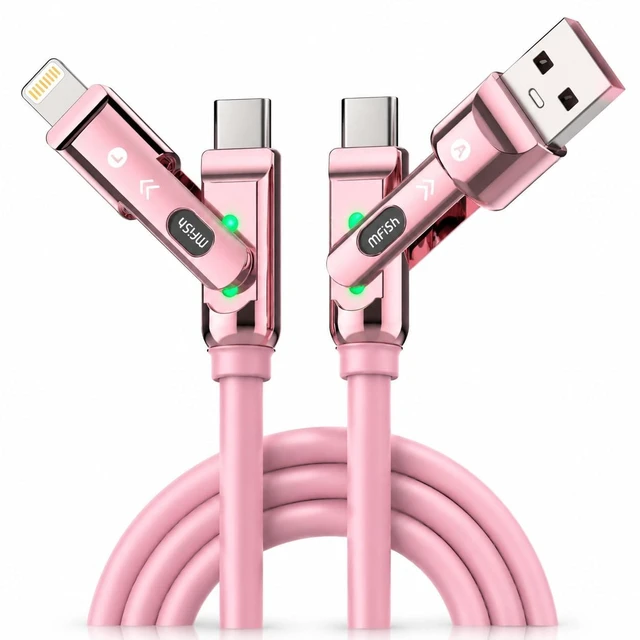 Main image of USB C to USB C Cable, 240W 4 in 1 Charging Cable, Pink, 6.6FT | Carrying Case, USB-A & USB-C to USB-C/Lightning, For iPhone 17/16/15/14, MacBook, iPad, Laptop, Samsung S25/S24