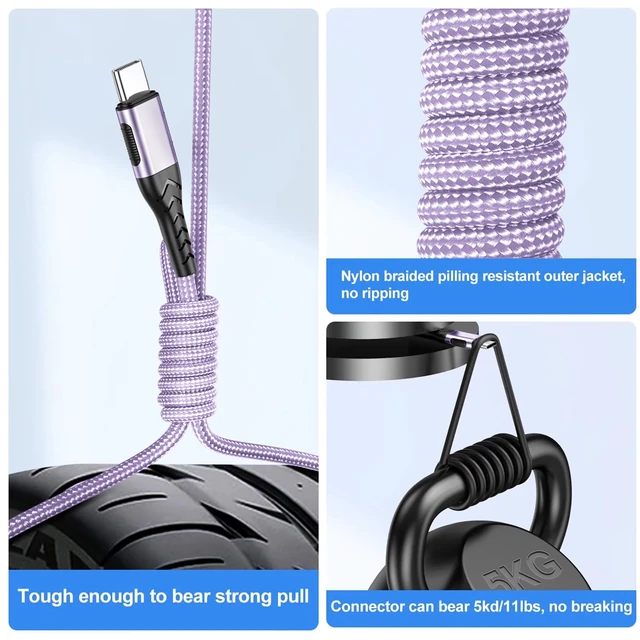 Alt view image 3 of 6 - USB C to USB C Cable, 2Pack 100W 10ft USB C Charger Cable Fast Charging for Android/Phone/Pad, Type C to Type C Charger Braided USB Cable Compatible with Phone 16/15 Pro Plus Max Purple