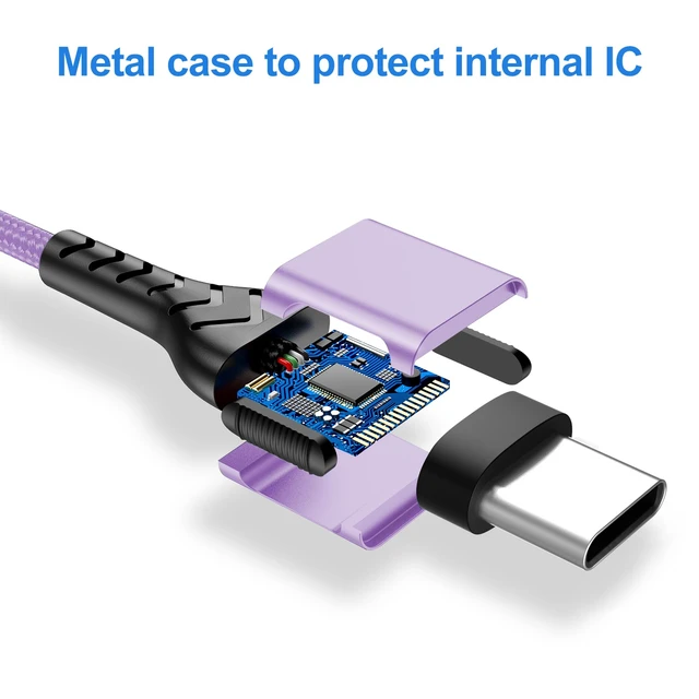 Alt view image 2 of 6 - USB C to USB C Cable, 2Pack 100W 10ft USB C Charger Cable Fast Charging for Android/Phone/Pad, Type C to Type C Charger Braided USB Cable Compatible with Phone 16/15 Pro Plus Max Purple
