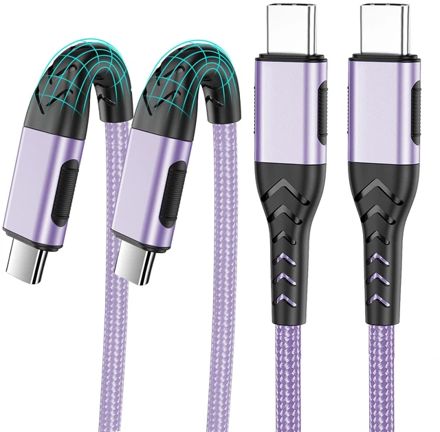 Main image of USB C to USB C Cable, 2Pack 100W 10ft USB C Charger Cable Fast Charging for Android/Phone/Pad, Type C to Type C Charger Braided USB Cable Compatible with Phone 16/15 Pro Plus Max Purple