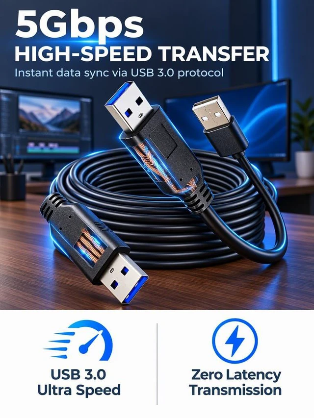 Alt view image 2 of 7 - USB 3.0 30FT A to USB A Male Cable, USB Cord Compatible with Hard Drive Enclosures, DVD Player, Hard Drive Enclosures, DVD Player, TV, Flash Drive, Hub, Monitor, Speaker and More