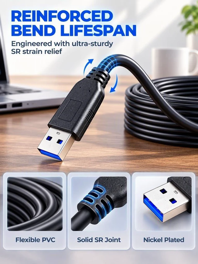 Alt view image 5 of 7 - USB 3.0 30FT A to USB A Male Cable, USB Cord Compatible with Hard Drive Enclosures, DVD Player, Hard Drive Enclosures, DVD Player, TV, Flash Drive, Hub, Monitor, Speaker and More