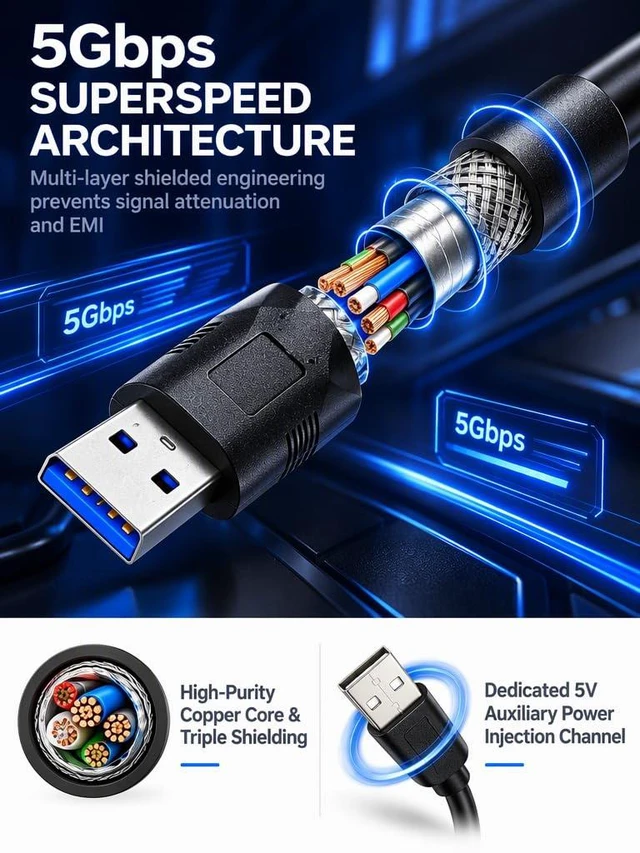 Alt view image 6 of 7 - USB 3.0 30FT A to USB A Male Cable, USB Cord Compatible with Hard Drive Enclosures, DVD Player, Hard Drive Enclosures, DVD Player, TV, Flash Drive, Hub, Monitor, Speaker and More