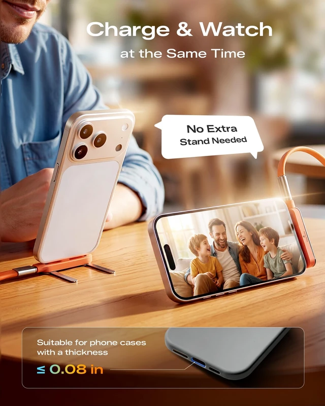 Alt view image 6 of 7 - 240W Fast Charging USB-C to USB-C Cable with Detachable Phone Stand | 90 Degree Soft Silicone Invisible Stand Type-C Fast Charging Cord for Gaming, Desk Setup & Hands-Free Viewing (5FT, Orange)