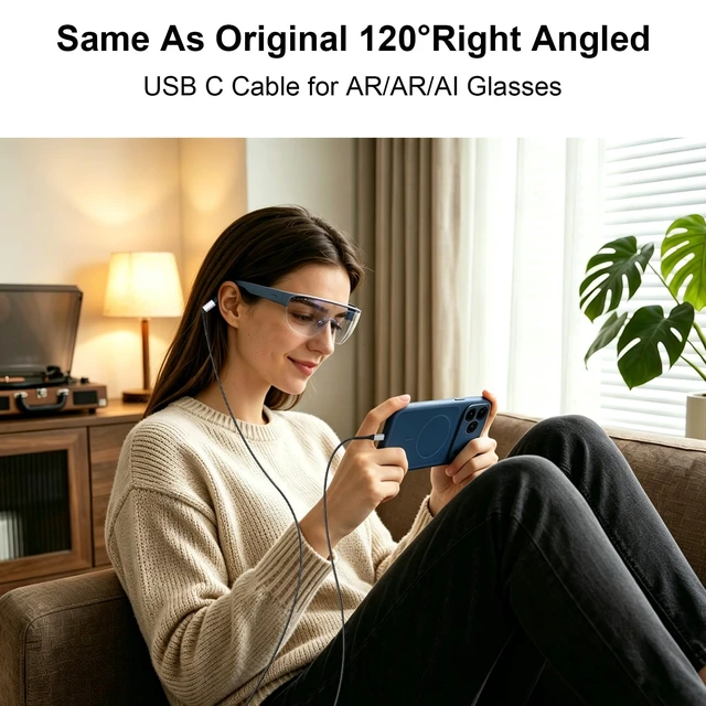 Alt view image 2 of 7 - AR Smart Glasses Cable USB C 240W 20Gbps Data 4K60Hz USBC Display Cord 10FT | 120° Angled Type C Plug Anti-Break Reinforced Joints Fast Charging Cord 4K Video Display Wire for Xreal One/Air/for Rokid