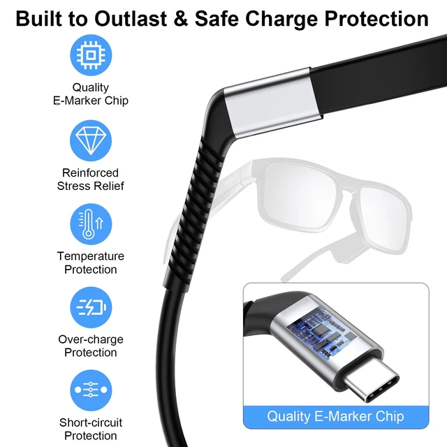 Alt view image 5 of 7 - AR Smart Glasses Cable USB C 240W 20Gbps Data 4K60Hz USBC Display Cord 10FT | 120° Angled Type C Plug Anti-Break Reinforced Joints Fast Charging Cord 4K Video Display Wire for Xreal One/Air/for Rokid