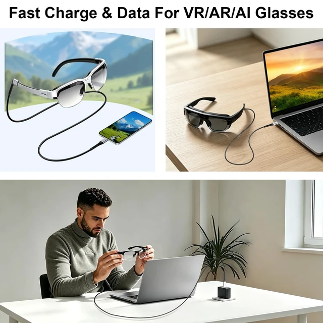 Alt view image 6 of 7 - AR Smart Glasses Cable USB C 240W 20Gbps Data 4K60Hz USBC Display Cord 10FT | 120° Angled Type C Plug Anti-Break Reinforced Joints Fast Charging Cord 4K Video Display Wire for Xreal One/Air/for Rokid