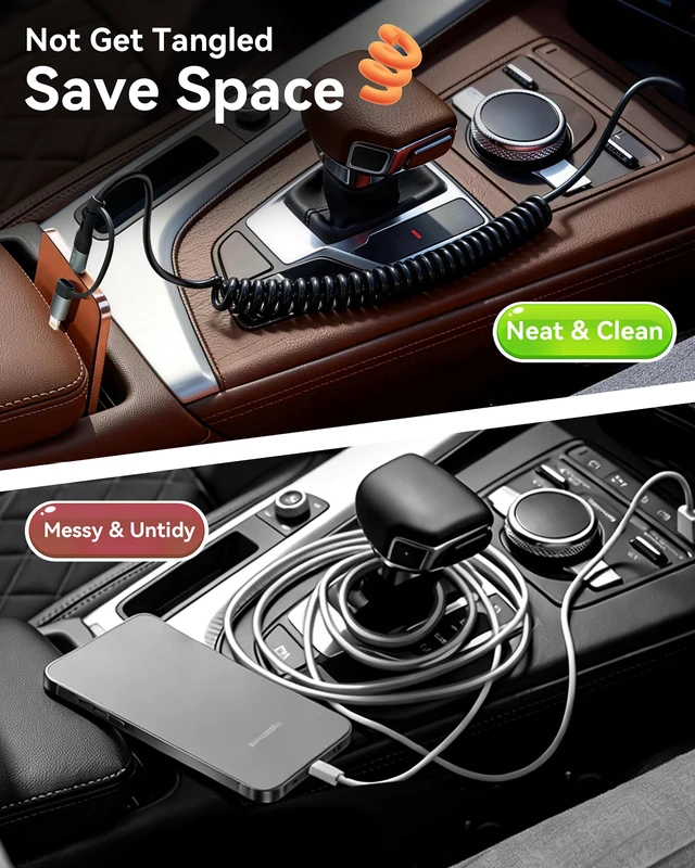 Alt view image 4 of 7 - Coiled USB C Cable,60W Short USB C to USB C Cable Fast Charging Cord | 2Pack 4Ft Carplay Car Charger Type C and Lightning Cable 2 in 1 for iPhone 18/17/16/15/14/13/12/iPad/AirPods/MacBook/Samsung