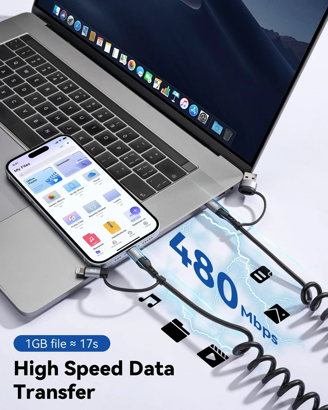 Alt view image 7 of 7 - Coiled USB C Cable,60W Short USB C to USB C Cable Fast Charging Cord | 2Pack 4Ft Carplay Car Charger Type C and Lightning Cable 2 in 1 for iPhone 18/17/16/15/14/13/12/iPad/AirPods/MacBook/Samsung