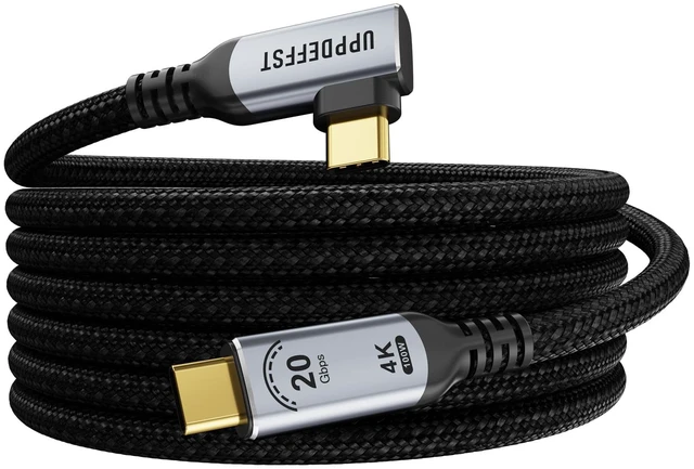 Main image of Long 10FT right angle USBC to USBC Cable compatible with Thunderbolt 3,USB-C 3.2 Gen 2x2 20Gbps Data Transfer,90 degree Type-C 100W Fast Charging,4K@120Hz Output display,Monitor,SSD,Docking.