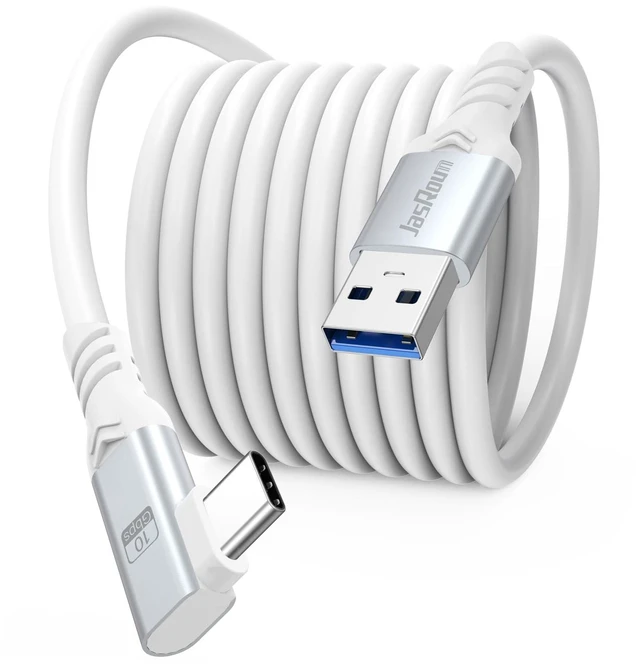 Main image of Link Cable 16FT, 10Gbps USB 3.1 for Meta Quest 3/3S/2/Pro/Pico 4 VR | High Speed Data Transfer USB to USB C, L-Shaped Right Angle Type C Charging Cord for PCVR/Steam VR Headset Accessories, White