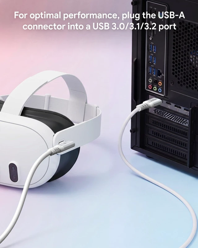 Alt view image 7 of 7 - Link Cable 16FT, 10Gbps USB 3.1 for Meta Quest 3/3S/2/Pro/Pico 4 VR | High Speed Data Transfer USB to USB C, L-Shaped Right Angle Type C Charging Cord for PCVR/Steam VR Headset Accessories, White