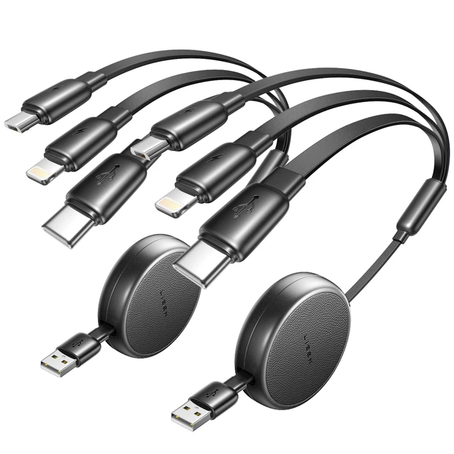 Main image of Multi Charging Cable, 3 in 1 Retractable Charging Cable, Retractable Car Charger with Type C/L/Micro USB Ports for iPhone 17 16 15 14 Pro/Samsung Galaxy S25/Kindle, Car Accessories, 2 Pack