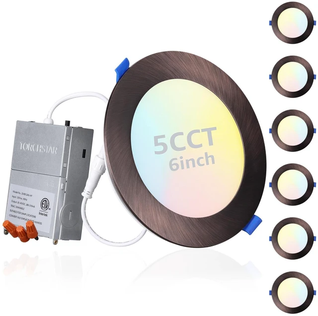 Main image of 6-Pack 6 Inch 5CCT Slim Recessed Lights, Update Oil Rubbed Bronze | Ultra-Thin LED Recessed Lighting with J-Box, CRI90, Aluminum Dimmable Canless Downlight, ETL, 2700K/3000K/3500K/4000K/5000K