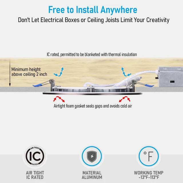 Alt view image 3 of 7 - 6-Pack 6 Inch 5CCT Slim Recessed Lights, Update Oil Rubbed Bronze | Ultra-Thin LED Recessed Lighting with J-Box, CRI90, Aluminum Dimmable Canless Downlight, ETL, 2700K/3000K/3500K/4000K/5000K