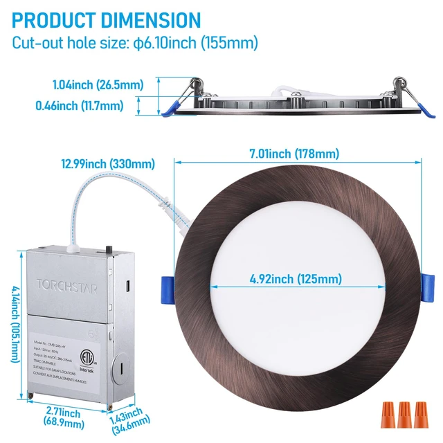 Alt view image 7 of 7 - 6-Pack 6 Inch 5CCT Slim Recessed Lights, Update Oil Rubbed Bronze | Ultra-Thin LED Recessed Lighting with J-Box, CRI90, Aluminum Dimmable Canless Downlight, ETL, 2700K/3000K/3500K/4000K/5000K