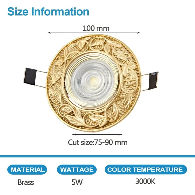 Alt view image 2 of 6 - JPVARXM 5W Vintage Brass Downlight Round Recessed Lighting Housing Trim Kits LED Recessed Lighting LED Round Ceiling Light Kit Spotlights Or Flat Baffle Gold Trim