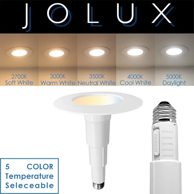 Alt view image 2 of 7 - Jolux 4 Inch 5CCT LED Can Light Retrofit, Fits 4-Inch Cans Only, Not for 5-Inch or 6-Inch Cans | 5.35-Inch Trim Diameter, 2700K-5000K, 6W, 500LM, Dimmable, E26, ETL Damp Rated, 4 Pack