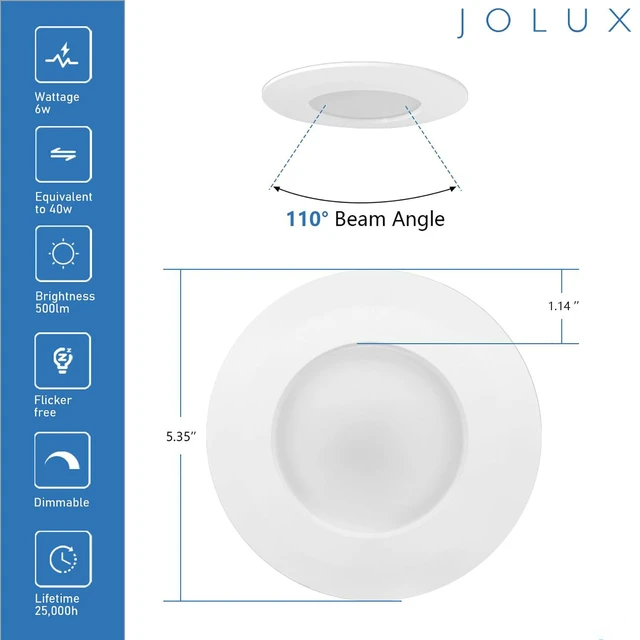 Alt view image 7 of 7 - Jolux 4 Inch 5CCT LED Can Light Retrofit, Fits 4-Inch Cans Only, Not for 5-Inch or 6-Inch Cans | 5.35-Inch Trim Diameter, 2700K-5000K, 6W, 500LM, Dimmable, E26, ETL Damp Rated, 4 Pack