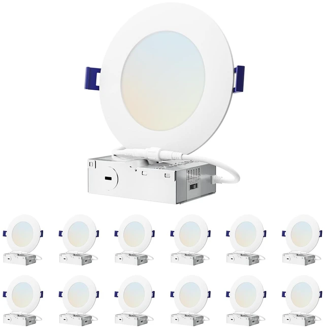 Main image of Anyhome 12 Pack Canless Recessed Lighting 4 Inch Recessed Lighting Led | Dimmable Ultra-Thin,5CCT 2700K-5000K,10W 800LM,with Junction Box - ETL & ES