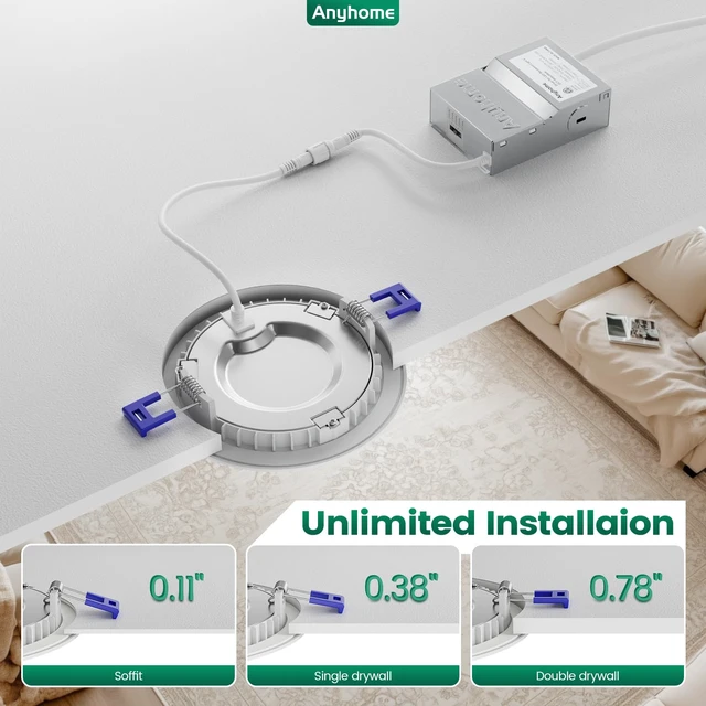 Alt view image 3 of 7 - Anyhome 12 Pack Canless Recessed Lighting 4 Inch Recessed Lighting Led | Dimmable Ultra-Thin,5CCT 2700K-5000K,10W 800LM,with Junction Box - ETL & ES