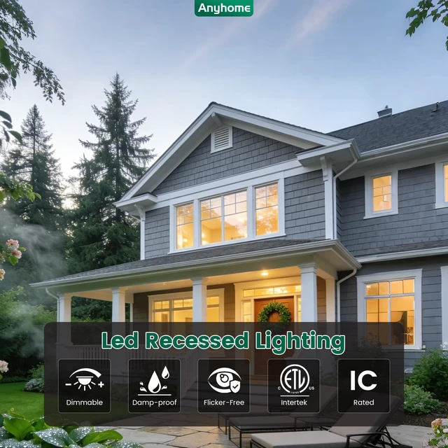 Alt view image 7 of 7 - Anyhome 12 Pack Canless Recessed Lighting 4 Inch Recessed Lighting Led | Dimmable Ultra-Thin,5CCT 2700K-5000K,10W 800LM,with Junction Box - ETL & ES