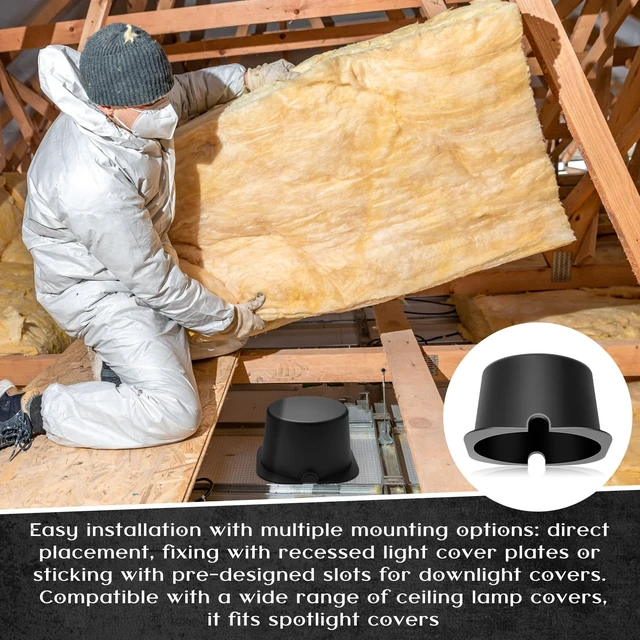 Alt view image 6 of 6 - Tuanse 10 Pcs Recessed Light Covers, 5.3 x 5.3 x 3.35 Inch, Black | Fire Resistant Can Light Covers for 4, 5 and 6 Inch Recessed Lights, Attic Use, Reduce Heat Loss and Air Leakage