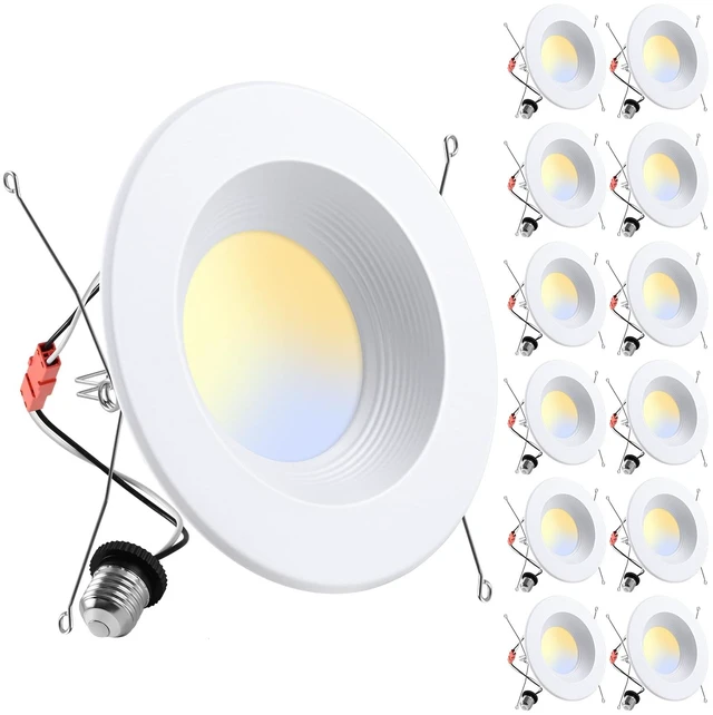 Main image of ZYC Retrofit Recessed Lighting 6 Inch - 12 Pack 5/6 Inch LED Recessed Lighting Retrofits, White Baffle Trim, Damp Rated, 5CCT Selectable 2700K|3000K|4000K|5000K|6000K 15W 1200LM (White, 5/6 in)