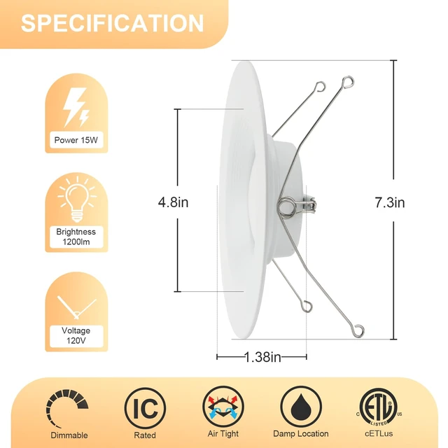 Alt view image 2 of 6 - ZYC Retrofit Recessed Lighting 6 Inch - 12 Pack 5/6 Inch LED Recessed Lighting Retrofits, White Baffle Trim, Damp Rated, 5CCT Selectable 2700K|3000K|4000K|5000K|6000K 15W 1200LM (White, 5/6 in)