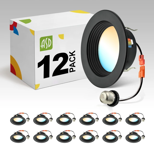 Main image of ASD 12 Pack Black 4 Inch Retrofit LED Recessed Light, 5CCT Wafer Lights | 10W 2700K-5000K 849LM Retrofit LED Recessed Lighting 4 Inch, Baffle Trim Dimmable Can Lights for Ceiling, ETL Energy Star