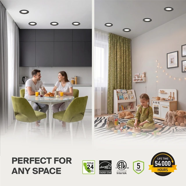Alt view image 2 of 7 - ASD 12 Pack Black 4 Inch Retrofit LED Recessed Light, 5CCT Wafer Lights | 10W 2700K-5000K 849LM Retrofit LED Recessed Lighting 4 Inch, Baffle Trim Dimmable Can Lights for Ceiling, ETL Energy Star