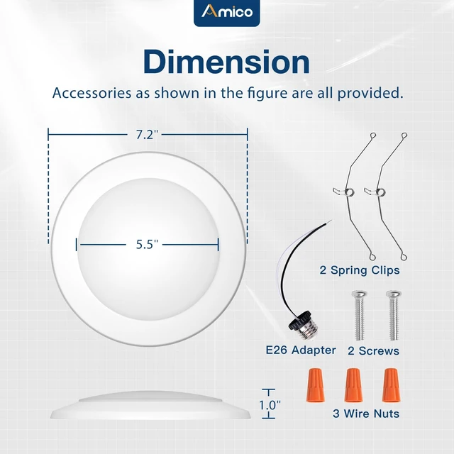 Alt view image 6 of 7 - Amico 6 Pack 5/6 Inch 5CCT LED Disk Lights, Dimmable Flush Mount Ceiling | Recessed Disc Light, 2700K/3000K/4000K/5000K/6000K Selectable, 15W=110W, 1100LM, Low Profile Surface Mount Can Light, ETL&FCC