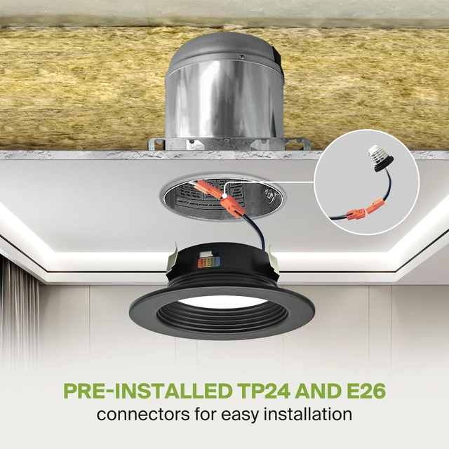 Alt view image 3 of 7 - ASD 12 Pack Black 4 Inch Retrofit LED Recessed Light, 5CCT Wafer Lights | 10W 2700K-5000K 849LM Retrofit LED Recessed Lighting 4 Inch, Baffle Trim Dimmable Can Lights for Ceiling, ETL Energy Star
