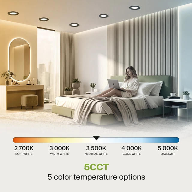 Alt view image 5 of 7 - ASD 12 Pack Black 4 Inch Retrofit LED Recessed Light, 5CCT Wafer Lights | 10W 2700K-5000K 849LM Retrofit LED Recessed Lighting 4 Inch, Baffle Trim Dimmable Can Lights for Ceiling, ETL Energy Star