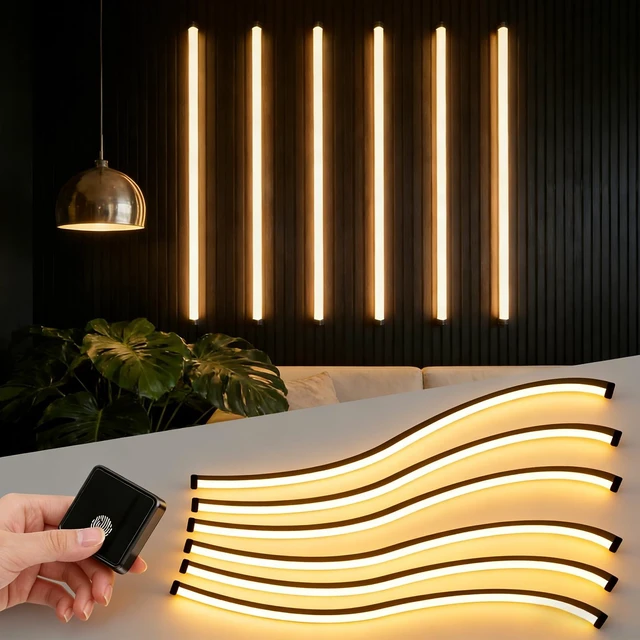 Main image of LED Recessed Lighting Kit for Slat Wall Panels, 6PCS Dimmable 3000K Warm White LED Strip Lights with Touch Switch, for Wood Acoustic Panels, Under Cabinet, Stairs, Headboards & Home Decor