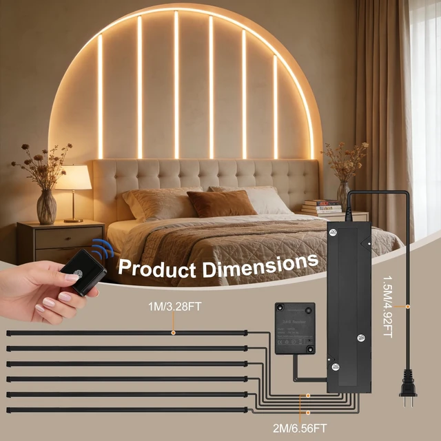 Alt view image 4 of 7 - LED Recessed Lighting Kit for Slat Wall Panels, 6PCS Dimmable 3000K Warm White LED Strip Lights with Touch Switch, for Wood Acoustic Panels, Under Cabinet, Stairs, Headboards & Home Decor