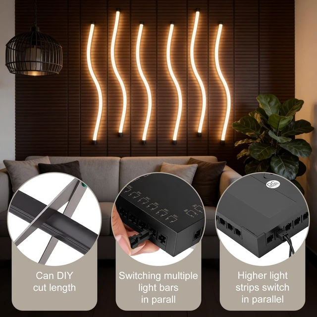 Alt view image 5 of 7 - LED Recessed Lighting Kit for Slat Wall Panels, 6PCS Dimmable 3000K Warm White LED Strip Lights with Touch Switch, for Wood Acoustic Panels, Under Cabinet, Stairs, Headboards & Home Decor