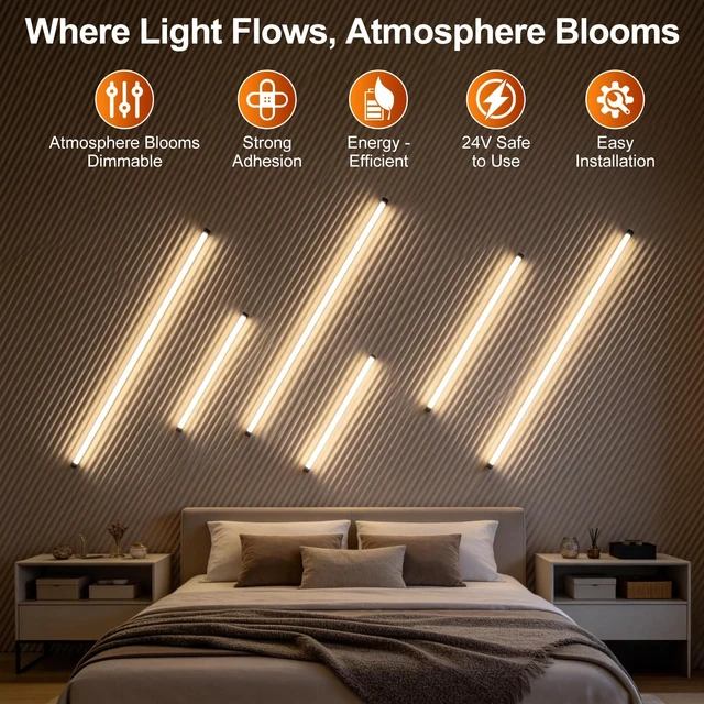 Alt view image 3 of 7 - LED Recessed Lighting Kit for Slat Wall Panels, 6PCS Dimmable 3000K Warm White LED Strip Lights with Touch Switch, for Wood Acoustic Panels, Under Cabinet, Stairs, Headboards & Home Decor