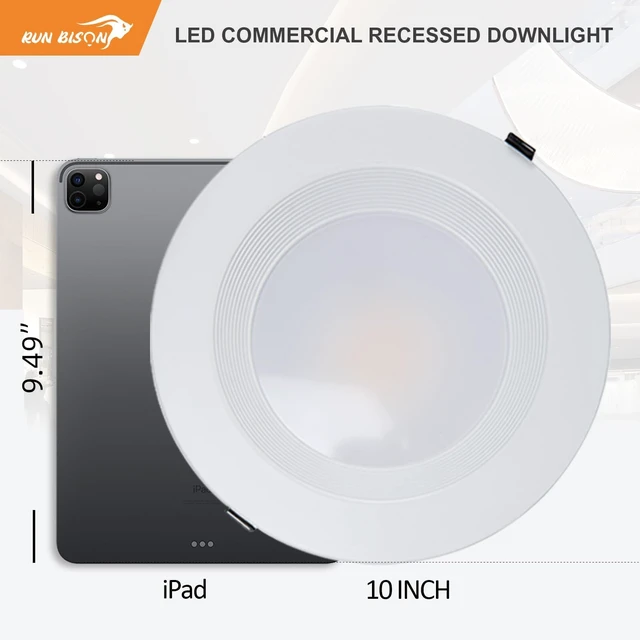 Alt view image 5 of 7 - Run Bison 10 Inch Recessed LED Commercial Downlight with J-Box, ETL Listed | Wattage Adjustable 22/29/37.5W,3 Color Selectable 3000K-5000K, 120-277V,10%-100% Dimmable, Canless LED Downlight