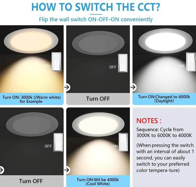 Alt view image 3 of 7 - 6Packs 8 Inch Recessed Light JBox, UltraThin CanKiller Canless | Dimmable,3000K/4000K/6000K cycle thru wall on/off switch,18W LED wafer,downlight,ceiling lighting,8"cutout,face dia 87/8 in