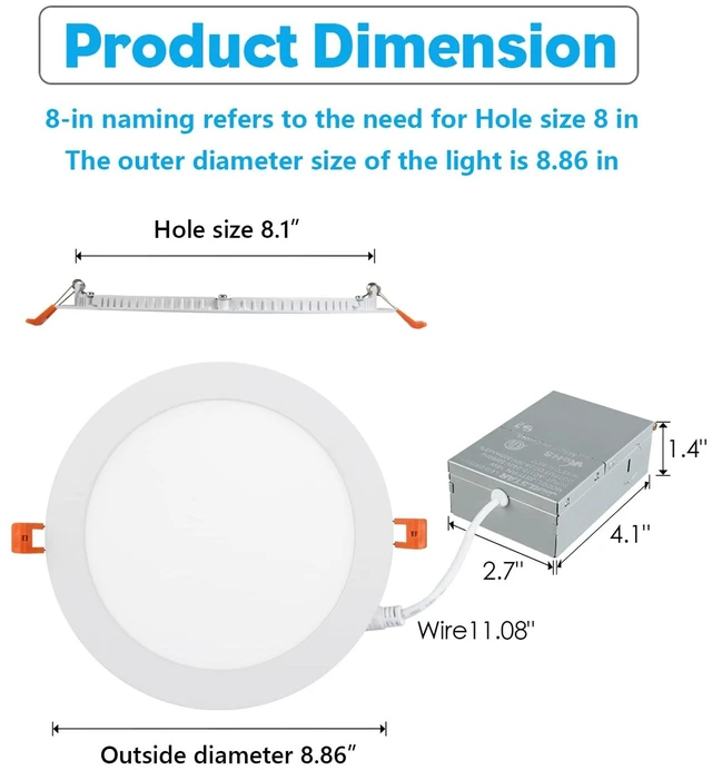Alt view image 6 of 7 - 6Packs 8 Inch Recessed Light JBox, UltraThin CanKiller Canless | Dimmable,3000K/4000K/6000K cycle thru wall on/off switch,18W LED wafer,downlight,ceiling lighting,8"cutout,face dia 87/8 in