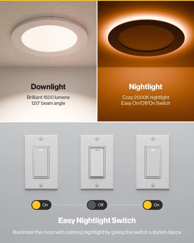Alt view image 2 of 7 - Sunco 6 Pack 6 Inch Canless LED Recessed Light, Night Light, 15W=110W 5CCT | 1500LM, Selectable CCT 2700K/3000K/4000K/5000K/6000K, with Junction Box, Slim LED Canless Downlight, for Low Ceilings