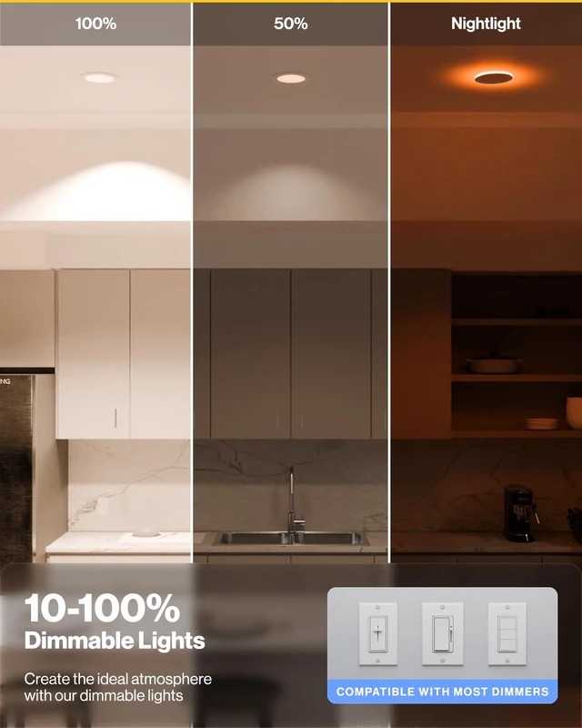 Alt view image 6 of 7 - Sunco 6 Pack 6 Inch Canless LED Recessed Light, Night Light, 15W=110W 5CCT | 1500LM, Selectable CCT 2700K/3000K/4000K/5000K/6000K, with Junction Box, Slim LED Canless Downlight, for Low Ceilings