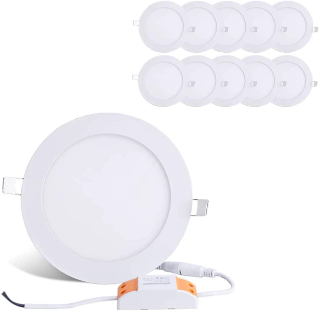 Main image of BRILLIHOOD LED Recessed Downlight - 12W, 1000 Lumens, 6000K - 6 in, 10 Pack | Aluminum Housing, Acrylic Lens, 6-1/8 to 7-3/16 in Cutout, Spring Clip Mount, 180 Degree Beam Angle, Indoor Use