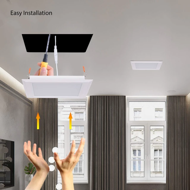Alt view image 4 of 6 - 15W Recessed LED Panel Lights, Square Ceiling Light,ID 8.66in, 6000K | OD 9.8in | ID 8.66in Ultra Thin LED Downlight Lamp Trim with White, Not Dimmable, 1Pack