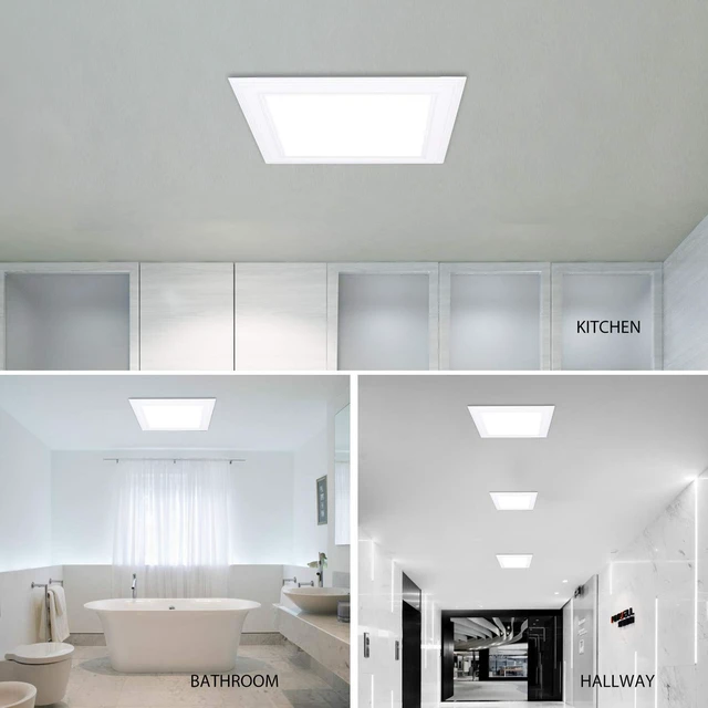 Alt view image 5 of 6 - 15W Recessed LED Panel Lights, Square Ceiling Light,ID 8.66in, 6000K | OD 9.8in | ID 8.66in Ultra Thin LED Downlight Lamp Trim with White, Not Dimmable, 1Pack