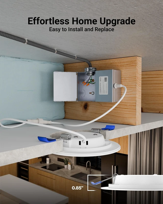 Alt view image 4 of 5 - Sunco 12 Pack 4 Inch Ultra-Thin LED Recessed Light, Canless, 10W=60W | 650LM, 3000K Warm White, Ultra Thin, 10W, Dimmable, Canless, Junction Box, for Kitchens, Low Ceilings