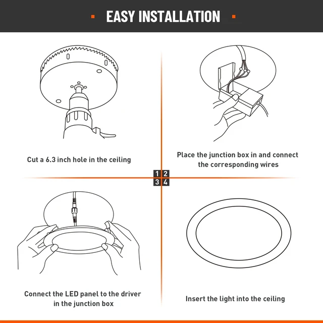 Alt view image 4 of 6 - POWERASIA 6 Pack 6 Inch LED Recessed Lighting, 5CCT Canless Wafer, Black | 2700K-6000K Selectable, 5%-100% Dimmable, Ultra-thin, Metal housing 1200LM 15W, IC & Damp Rated, ETL & FCC 50000h Life Span